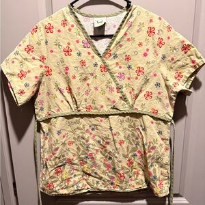 Floral Yellow Scrub Wrap Top
